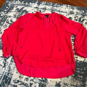 H&M Flowy Long Sleeve Top, Bright Coral/Pink Women’s 6 Boho Blouse V Placket